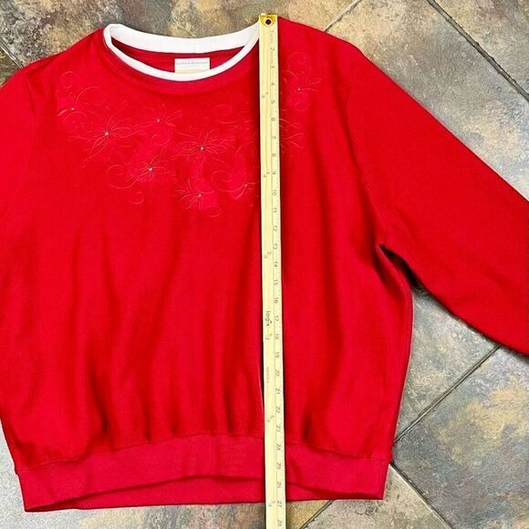 Alfred Dunner Red Floral Embroidered Sweatshirt 2X - Picture 8 of 10